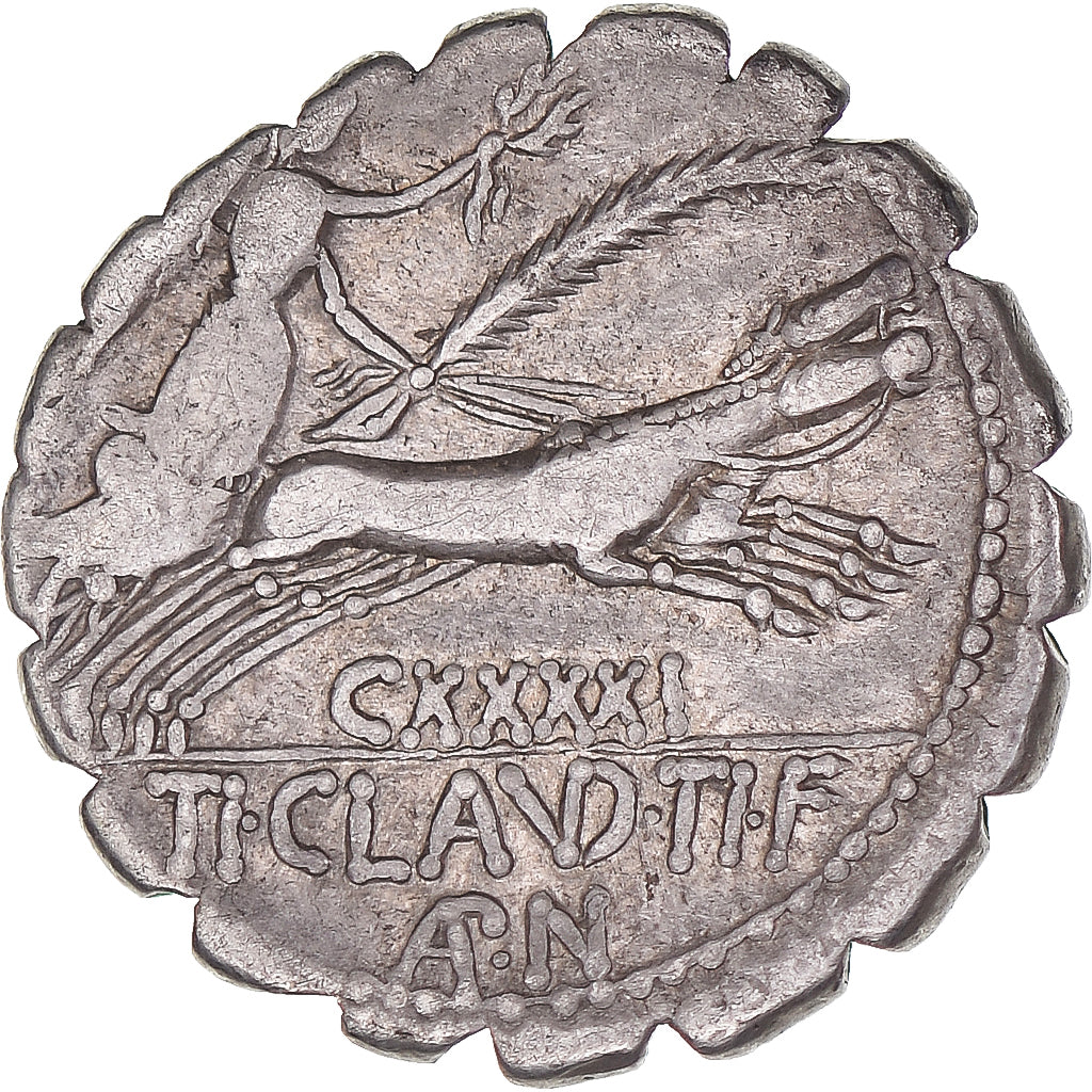 Acuñar,
Tí. Claudio Ti. F.Ap. N. Nerón,
Denario Serrato