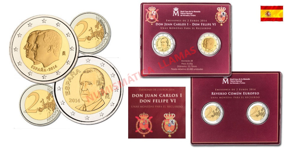 ESPAÑA SET OFICIAL CON DOS MONEDAS DE 2 EUROS 2014
