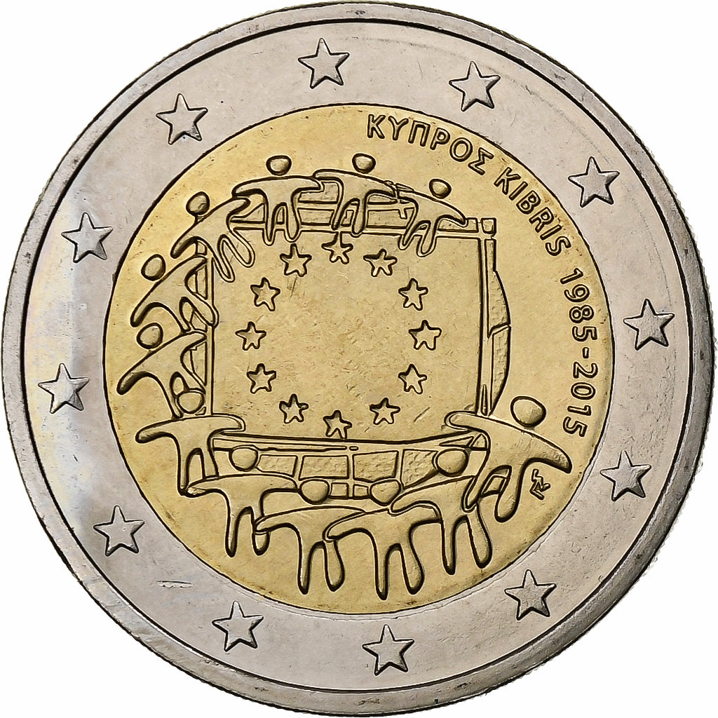 Chipre,
2 euros,
30 años Bandera de la Unión Europea