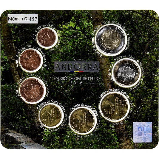 andorra,
Setze 1 ud. - 2 euros,
Münzkaarta. BU