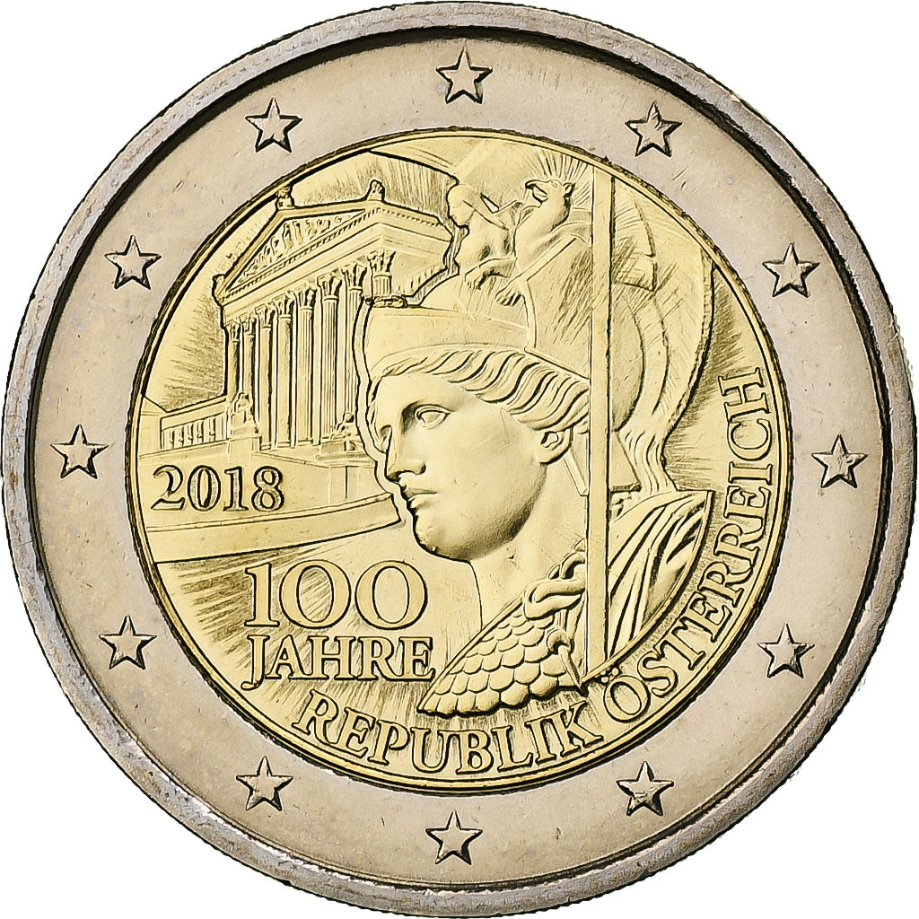 Austria,
2 euros,
100. Jahrestag – República de Austria