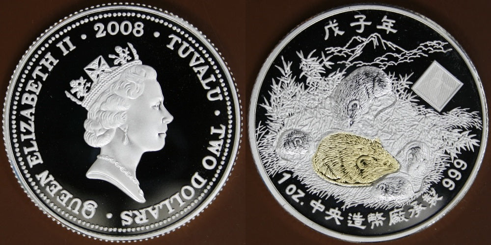 TUVALU 2 DOLARES 2008 AÑO DE LA RATA