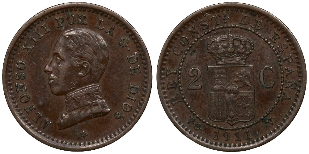 ALFONSO XIII 2 CENTIMOS 1911 VARIANTE ESTRELLA 19
