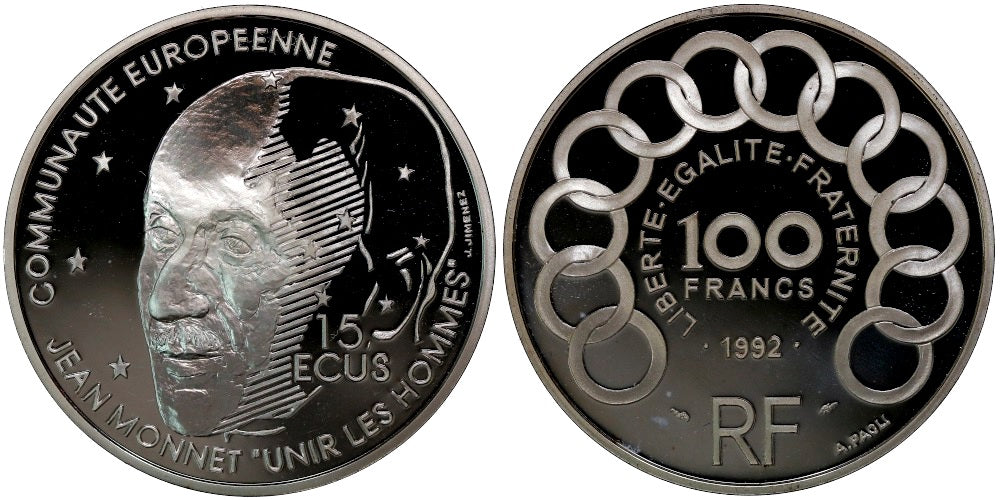 FRANCIA 100 FRANCOS-15 ECUS 1992 JEAN MONNET
