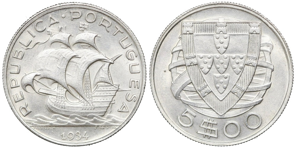 PORTUGAL 5 ESCUDOS 1934
