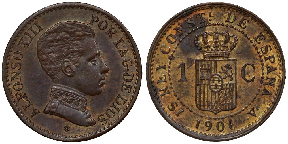 ALFONSO XIII 1 CENTIMO 1906 VARIANTE; ENSAYADORES SIV