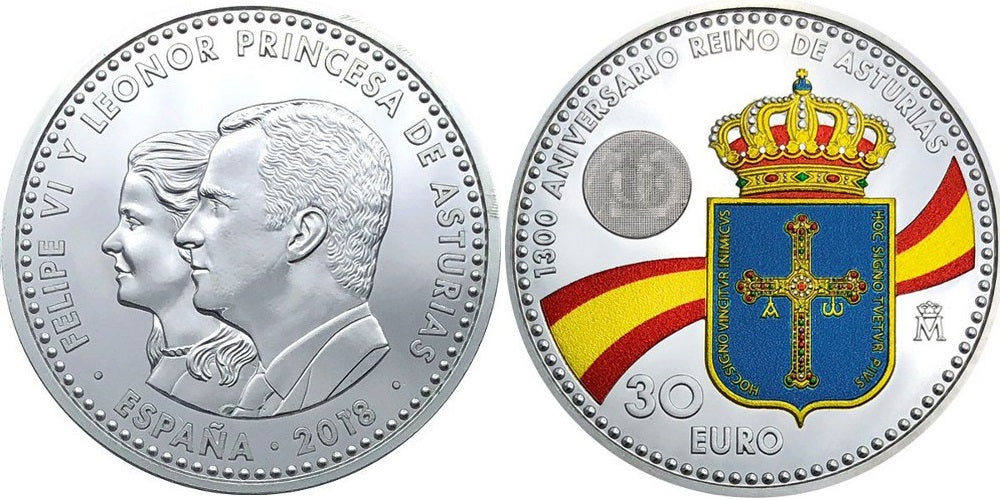 ESPAÑA 30 EUROS 2018 1300 AÑOS DEL REINO DE ASTURIAS