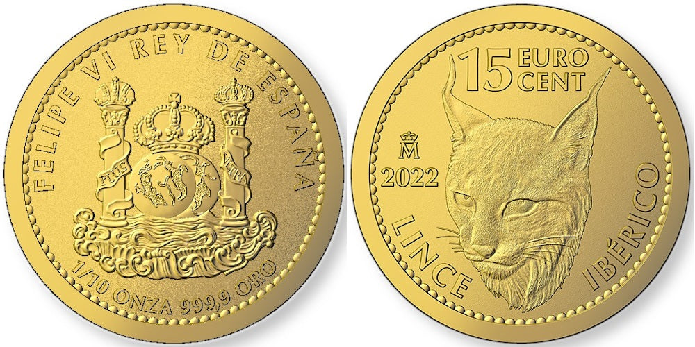 ESPAÑA 15 EURO CENT 2024 LINCE IBERICO (1/10 ONZA DE ORO PURO)