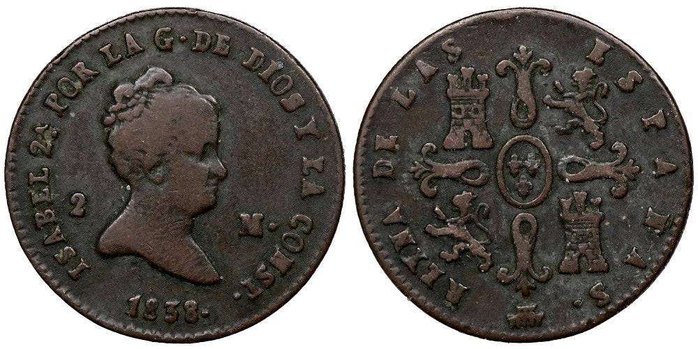 ISABEL II 2 MARAVEDIS 1838 SEGOVIA