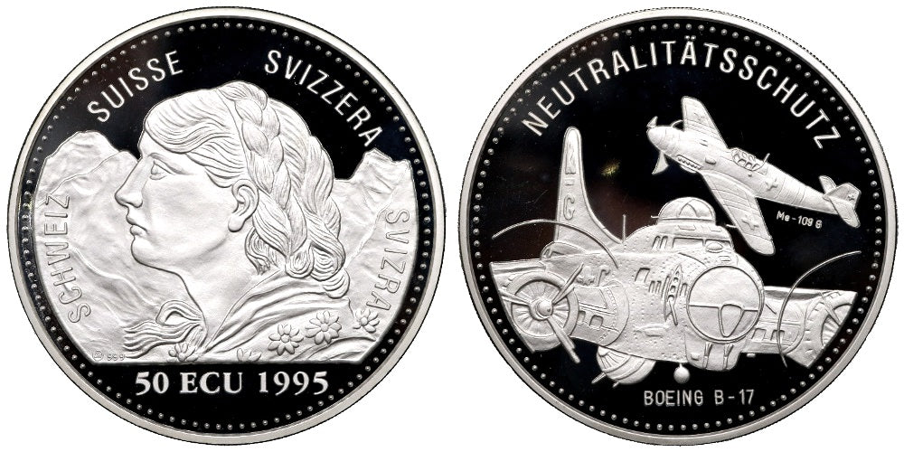 SUIZA 50 ECUS 1995 PROTECCION DE NEUTRALIDAD (5 ONZAS)