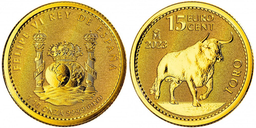 ESPAÑA 15 EURO CENT 2023 TORO (1/10 ONZA DE ORO PURO)