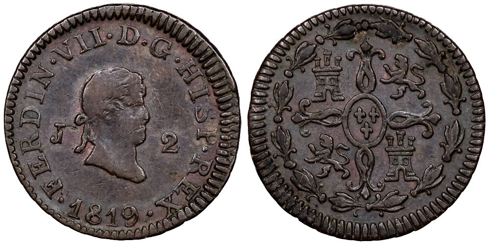 FERNANDO VII 2 MARAVEDIS 1819 JUBIA