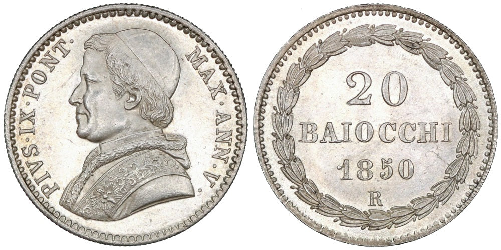 VATICANO 20 BAIOCCHI 1850 V PIO IX