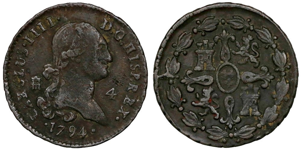CARLOS IV 4 MARAVEDIS 1794 SEGOVIA