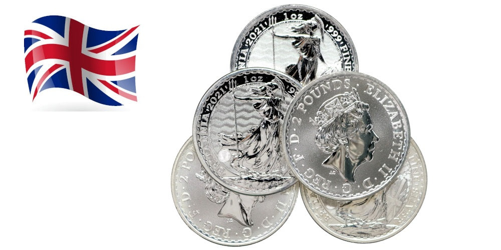LOTE INVERSION: 5 MONEDAS DE 2 LIBRAS 2021 BRITANIA (1 ONZA)