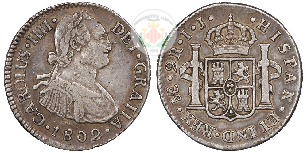 CARLOS IV 2 REALES 1802 LIMA IJ