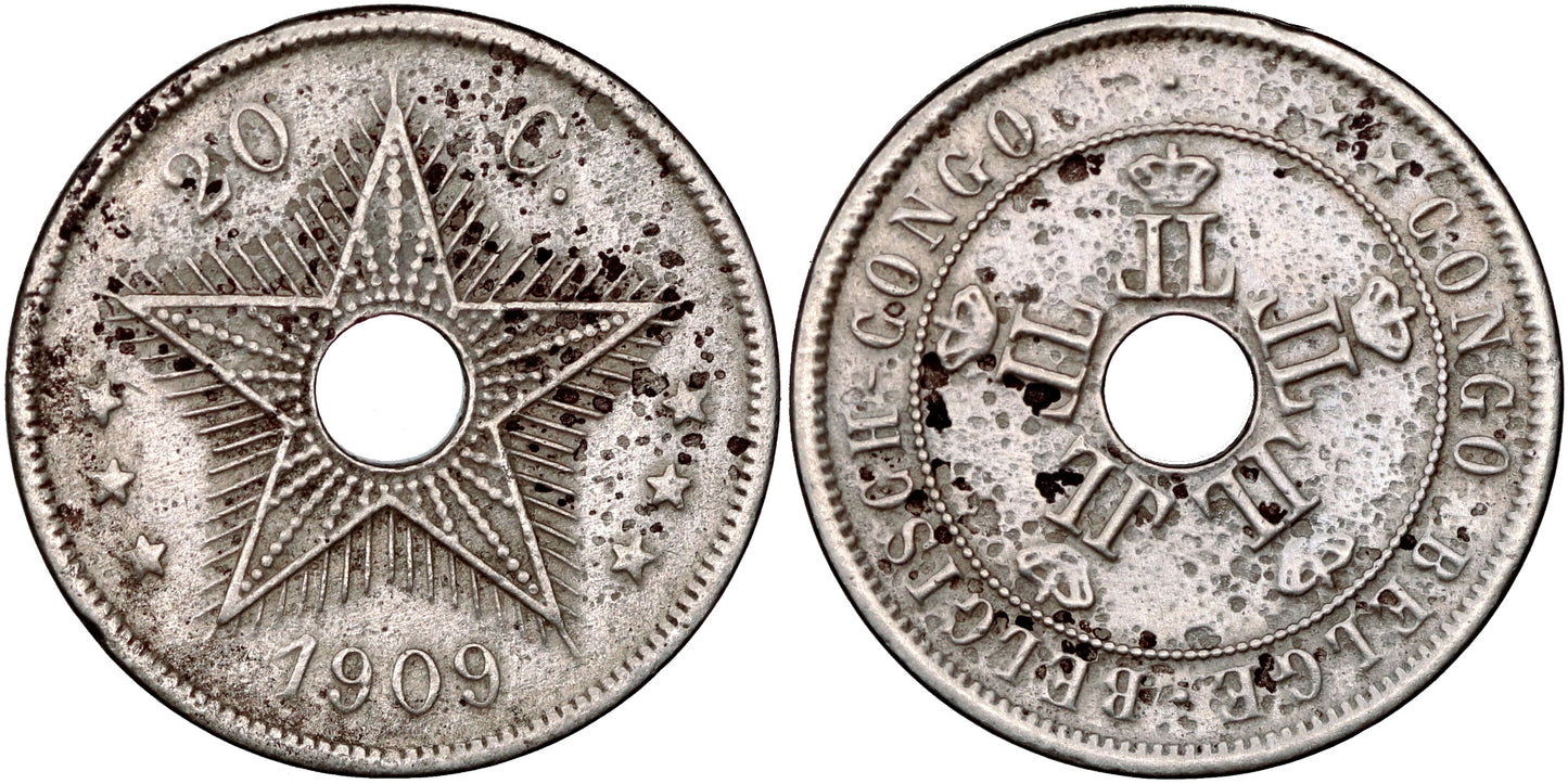 CONGO BELGA 20 CENTIMOS 1909