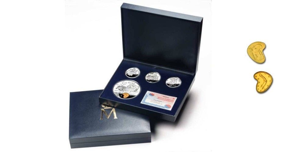 ESPAÑA ESTUCHE SALVADOR DALI 2004 SERIE COMPLETA EN PLATA