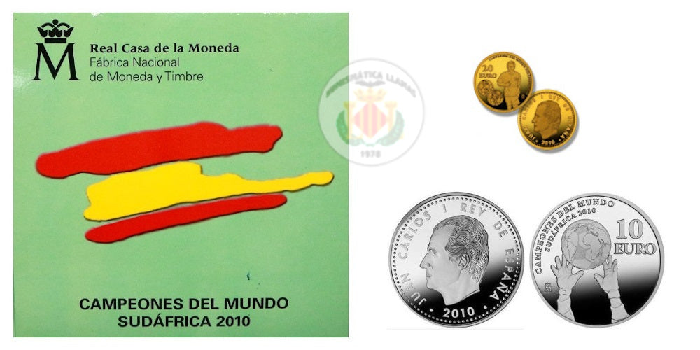 ESTUCHE ESPAÑA 2010 FUTBOL CAMPEONES DEL MUNDO (PLATA+ORO)