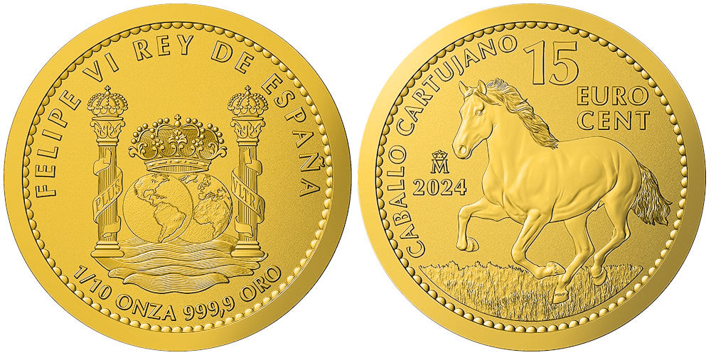 ESPAÑA 15 EURO CENT 2024 CABALLO (1/10 ONZA DE ORO PURO)