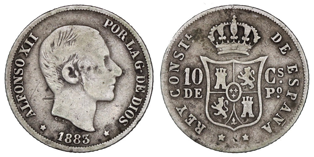 ALFONSO XII 10 CENTAVOS 1883 MANILA
