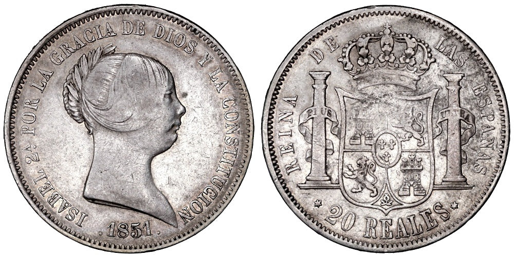 ISABEL II 20 REALES 1851 MADRID