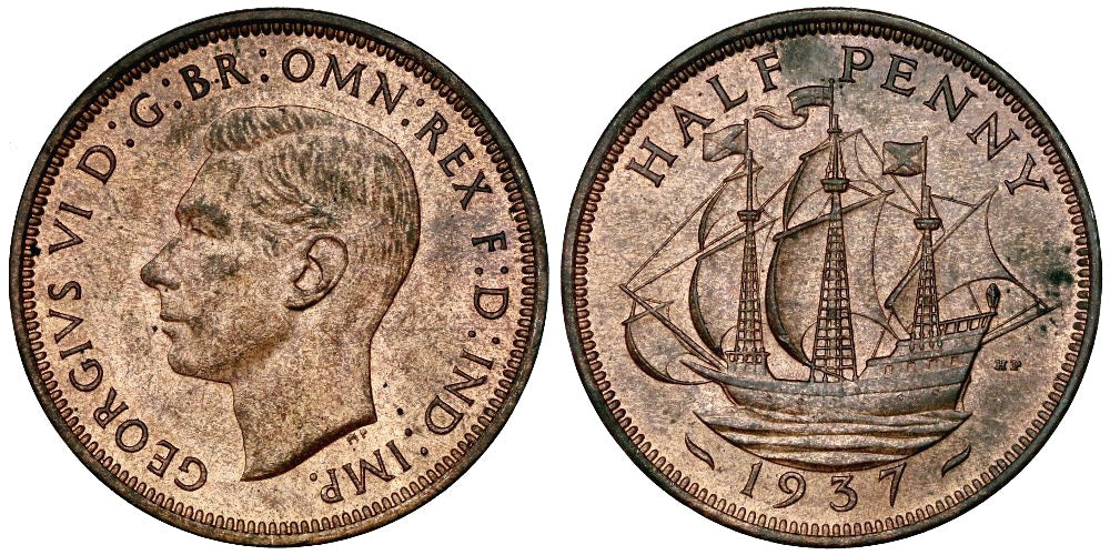 INGLATERRA 1/2 PENIQUE 1937