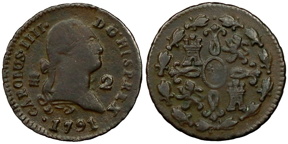 CARLOS IV 2 MARAVEDIS 1791 SEGOVIA