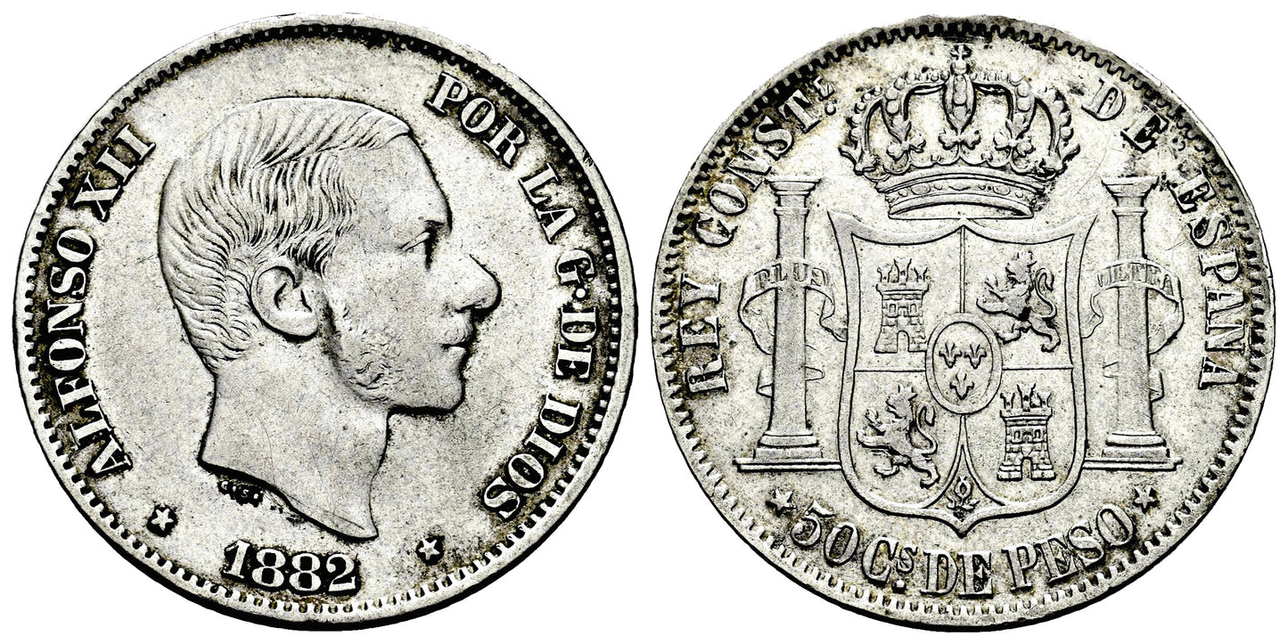 ALFONSO XII 50 CENTAVOS 1882 MANILA