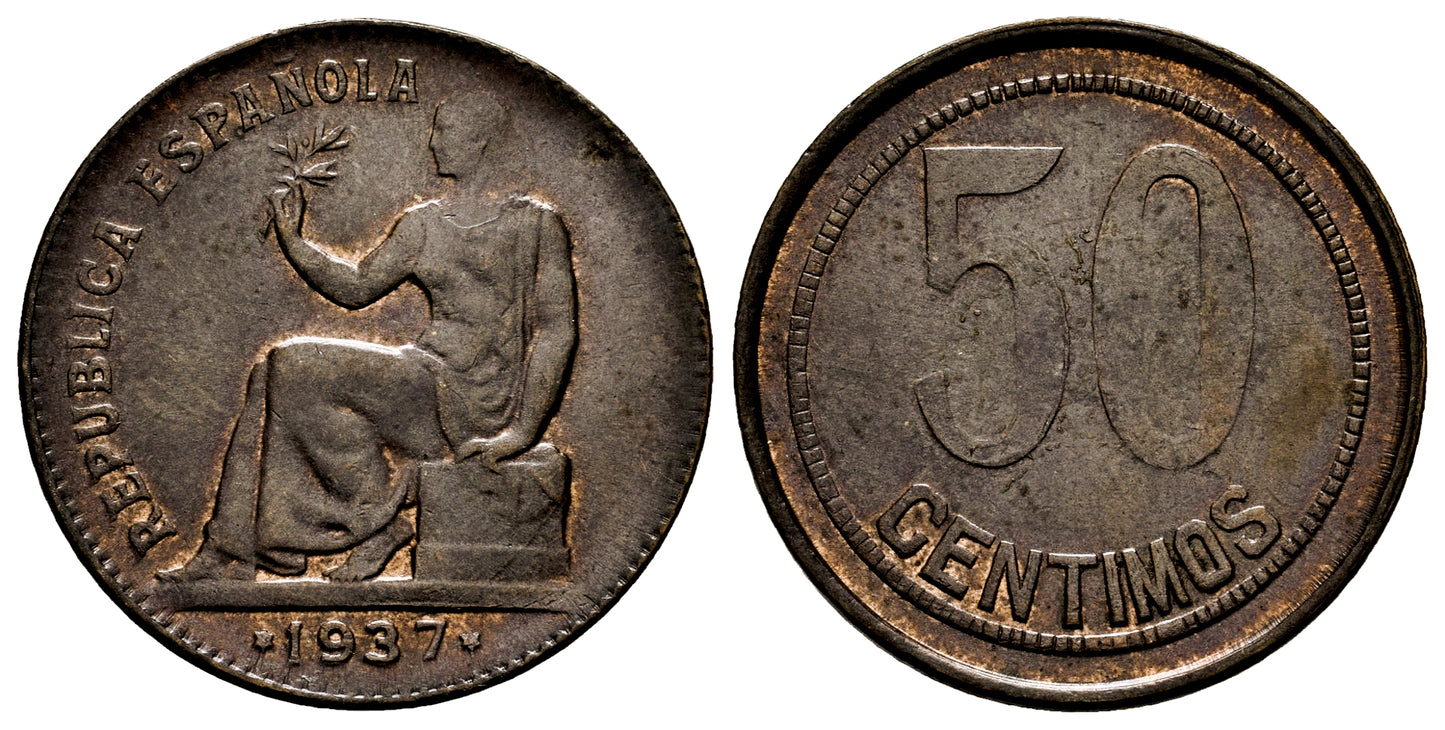 II REPUBLICA 50 CENTIMOS 1937 DOBLE VARIANTE