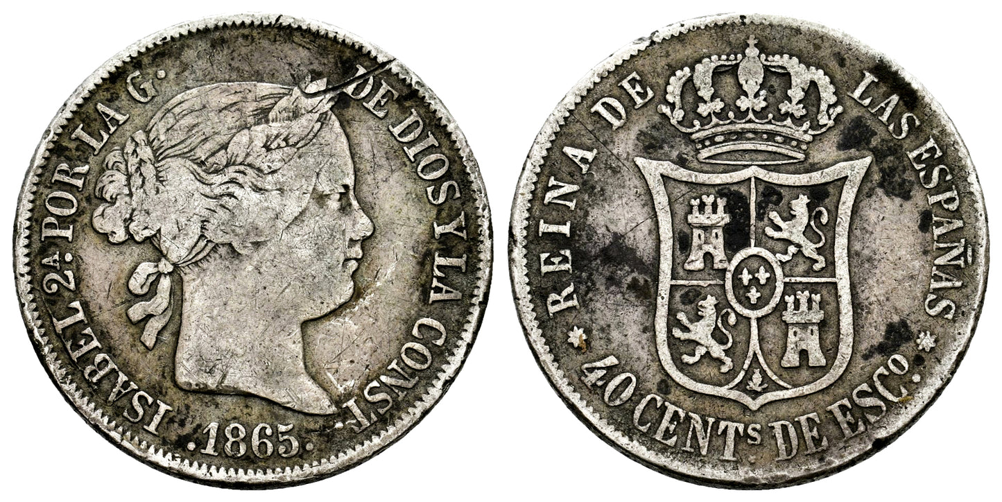 ISABEL II 40 CENTIMOS DE ESCUDO 1865 SEVILLA