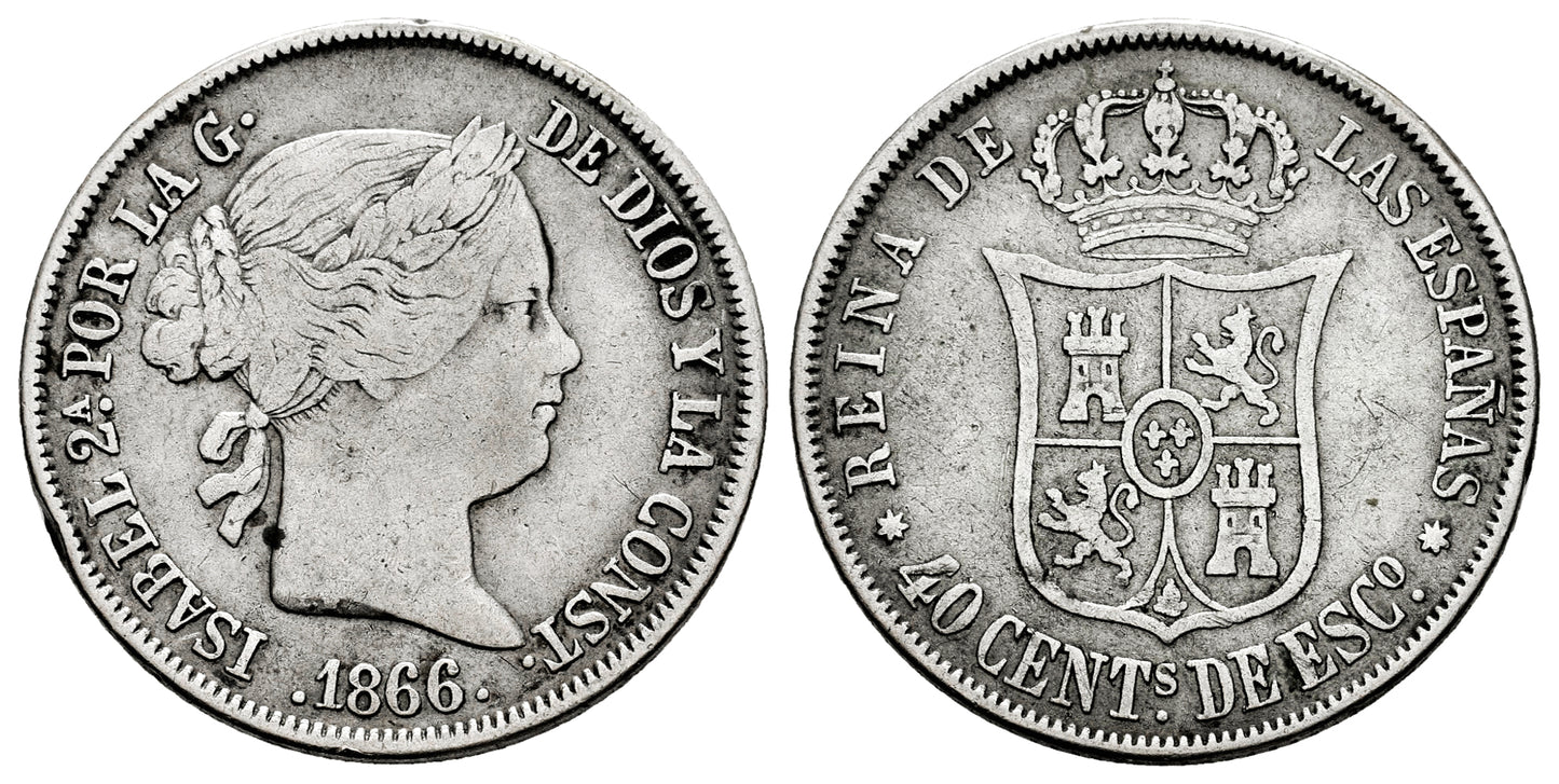 ISABEL II 40 CENTIMOS DE ESCUDO 1866 MADRID