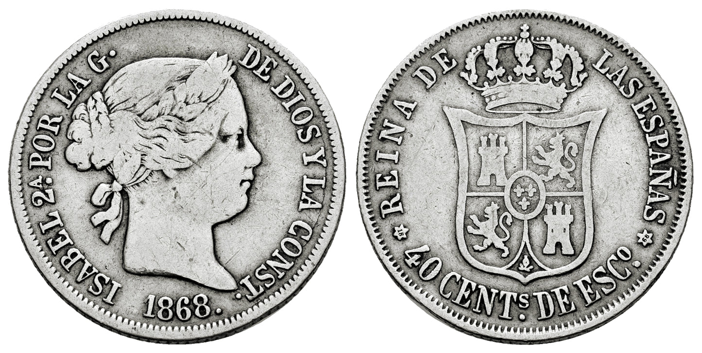 ISABEL II 40 CENTIMOS DE ESCUDO 1868*18-68 MADRID