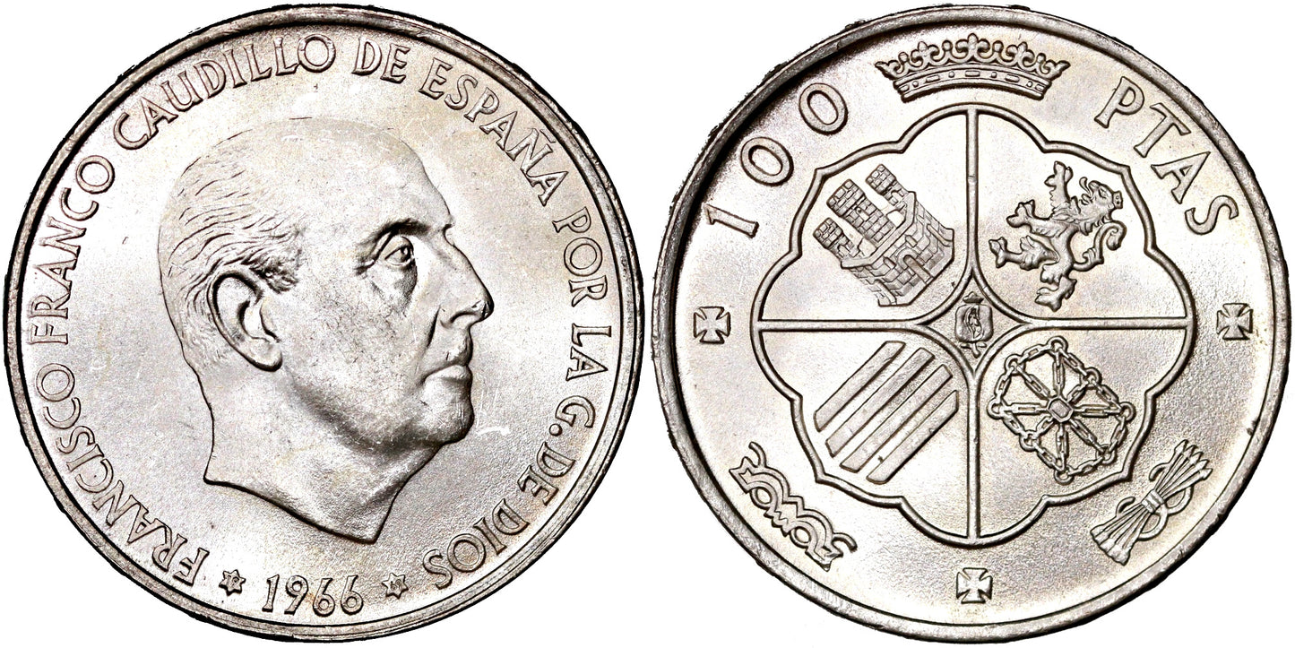 ESTADO ESPAÑOL 100 PTAS 1966*69 TRAZO RECTO ESTRELLA TRUCADA