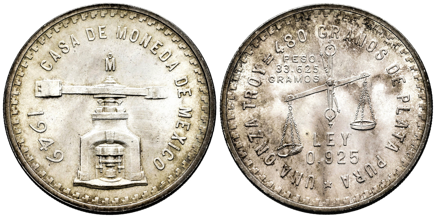 MEXICO 1 ONZA 1949 BALANZA Y PRENSA