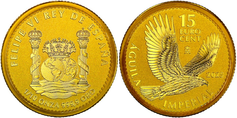 ESPAÑA 15 EURO CENT 2025 AGUILA (1/10 ONZA DE ORO PURO)