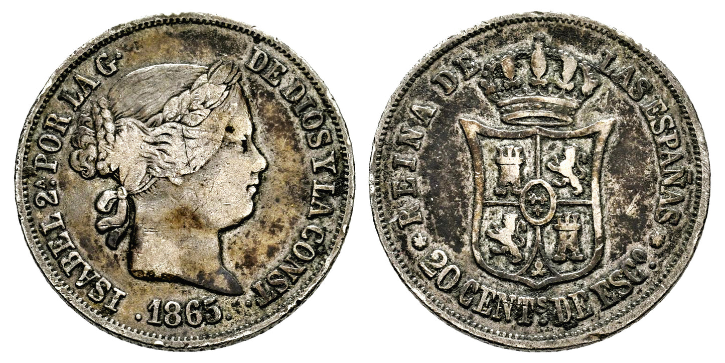 ISABEL II 20 CENTIMOS DE ESCUDO 1865 MADRID