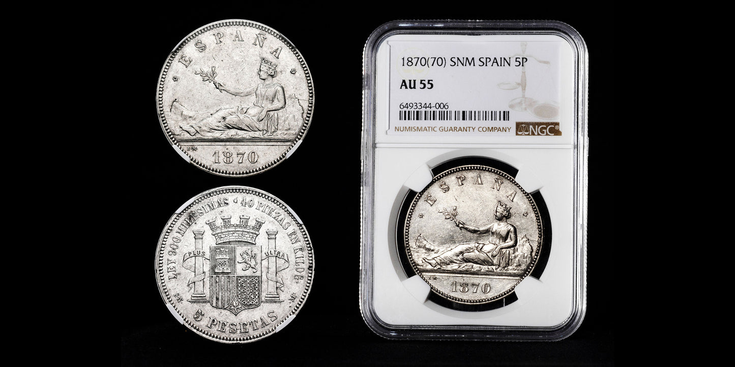 GOBIERNO PROVISIONAL 5 PESETAS 1870 (ENCAPSULADA POR NGC)