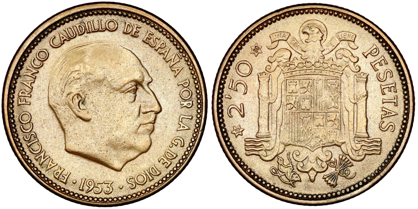 ESTADO ESPAÑOL 2,50 PESETAS 1953*68 TRUCADA LA ESTRELLA