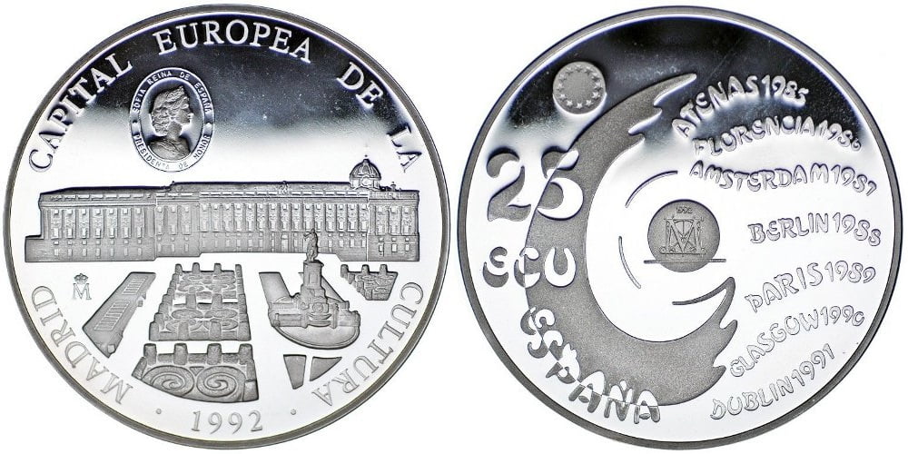 ESPAÑA 25 ECUS 1992 (CINCUENTIN) MADRID CAPITAL DE LA CULTURA