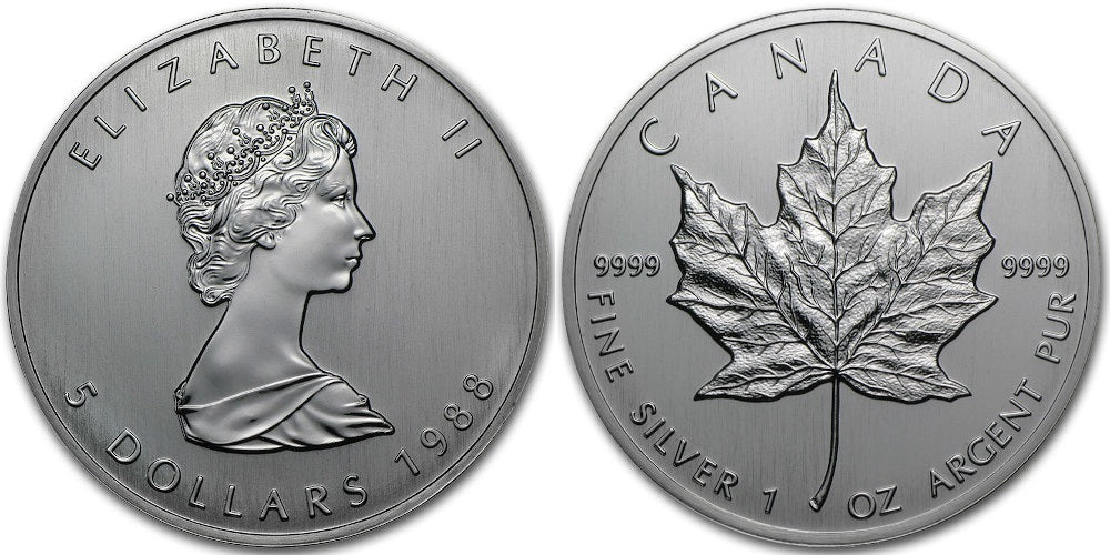 CANADA 5 DOLARE 1988 HOJA DE ARCE