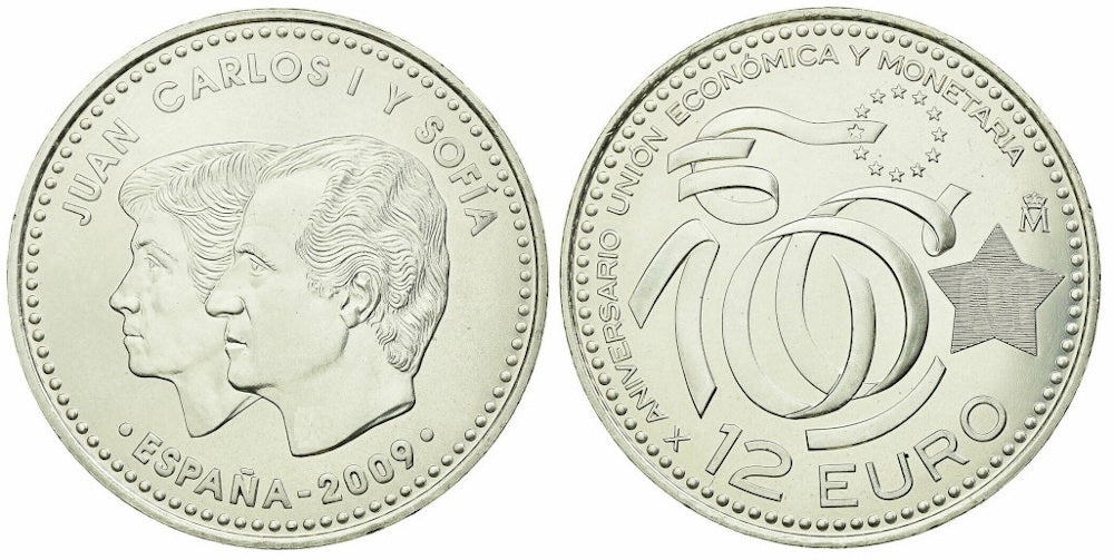 ESPAÑA 12 EUROS 2009 X ANIVERSARIO DE LA UEM (en capsula)