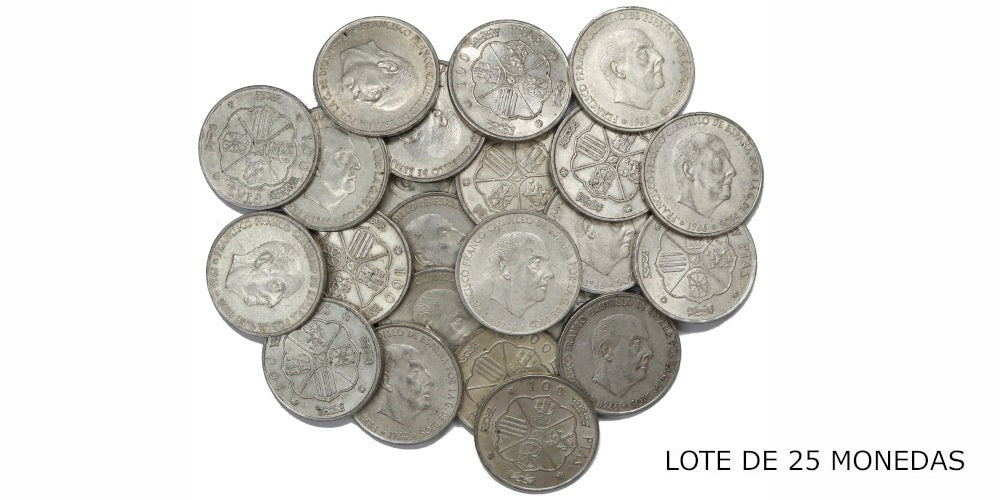 LOTE: 25 MONEDAS DE PLATA F.FRANCO 100 PESETAS 1966