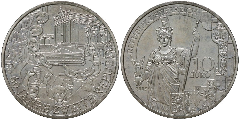 AUSTRIA 10 EUROS 2005 60 AÑOS DE LA SEGUNDA REPUBLICA