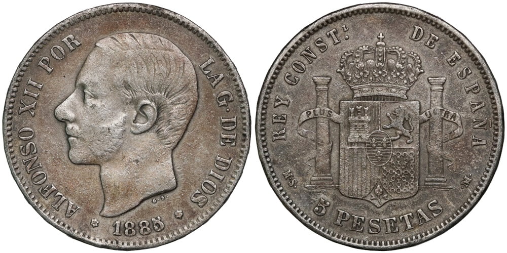 FALSA DE EPOCA 5 PTAS 1885