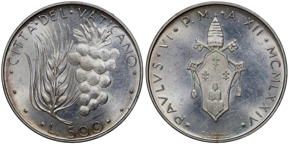 VATICANO 500 LIRAS 1974