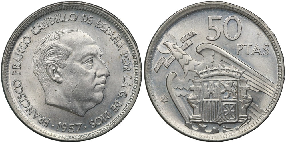ESTADO ESPAÑOL 50 PESETAS 1957*73 TRUCADA LA ESTRELLA