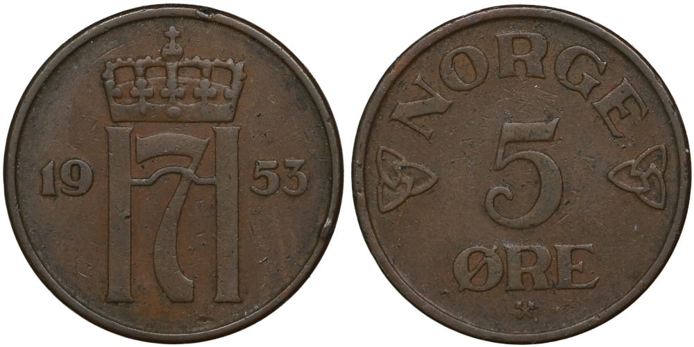 NORUEGA 5 ORE 1953