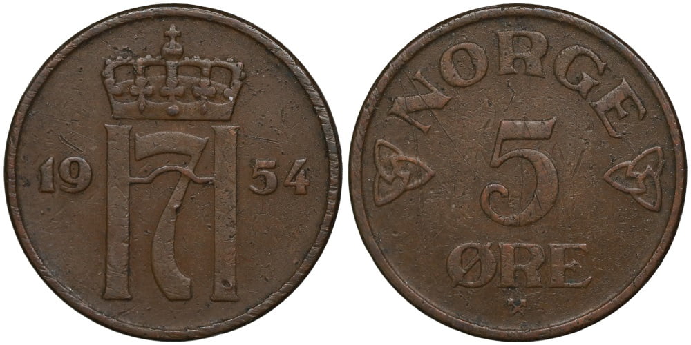 NORUEGA 5 ORE 1954