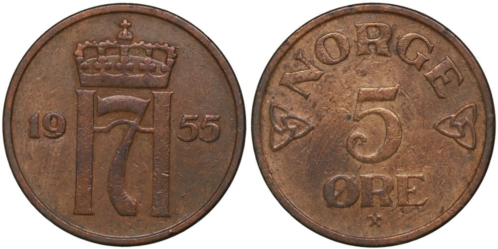 NORUEGA 5 ORE 1955